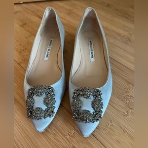Manolo Blahnik Hangisi Crystal Buckle Flats